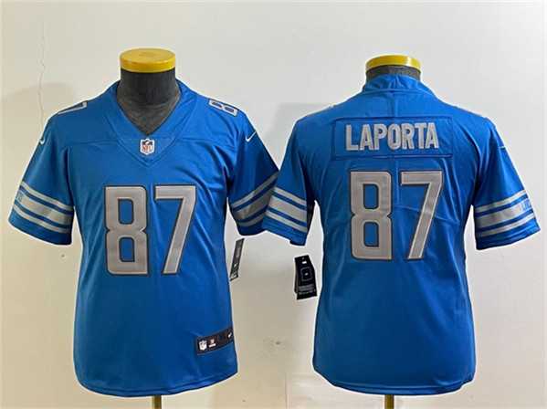 Womens Detroit Lions #87 Sam LaPorta Blue Vapor Limited Stitched Football Jersey(Run Smaller)